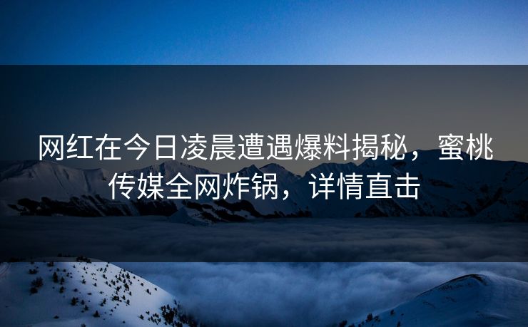 网红在今日凌晨遭遇爆料揭秘,蜜桃传媒全网炸锅,详情直击 网红在今日凌晨遭遇爆料揭秘,蜜桃传媒全网炸锅,详情直击