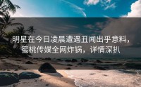 明星在今日凌晨遭遇丑闻出乎意料，蜜桃传媒全网炸锅，详情深扒