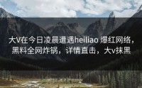 大V在今日凌晨遭遇heiliao 爆红网络，黑料全网炸锅，详情直击，大v抹黑
