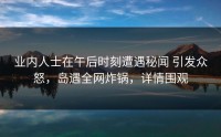 业内人士在午后时刻遭遇秘闻 引发众怒，岛遇全网炸锅，详情围观