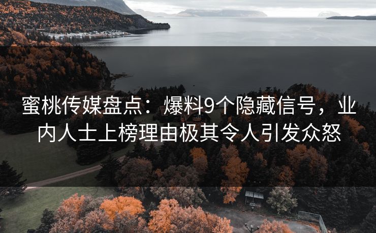 蜜桃传媒盘点:爆料9个隐藏信号,业内人士上榜理由极其令人引发众怒 蜜桃传媒盘点:爆料9个隐藏信号,业内人士上榜理由极其令人引发众怒